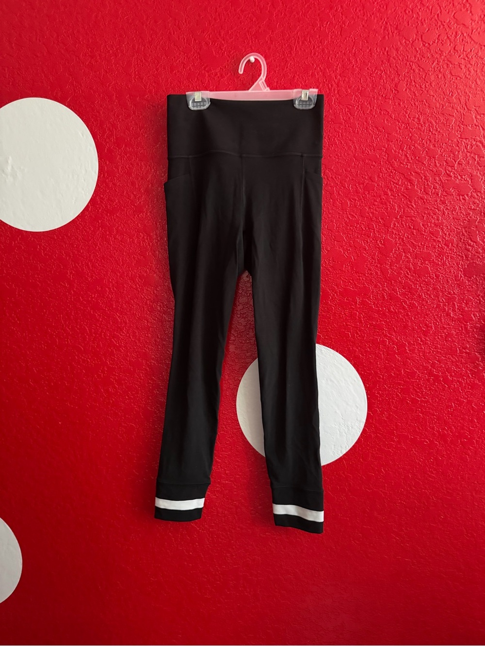 Athleta Black Leggings with White Hem Accents